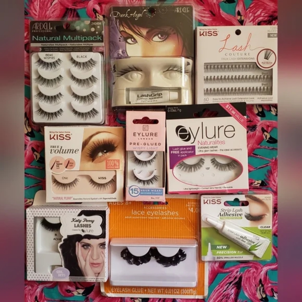 New In Box Eylure Kiss Ardell 10 pairs of eyelashes,60 clusters & 4 adhesives